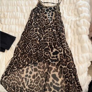 Leopard Print Chiffon Dress with Chain Straps